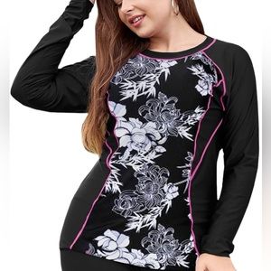 LALAGEN plus size 4XL Long Sleeve Sun Protection Rashguard Swimwear swim top NWT